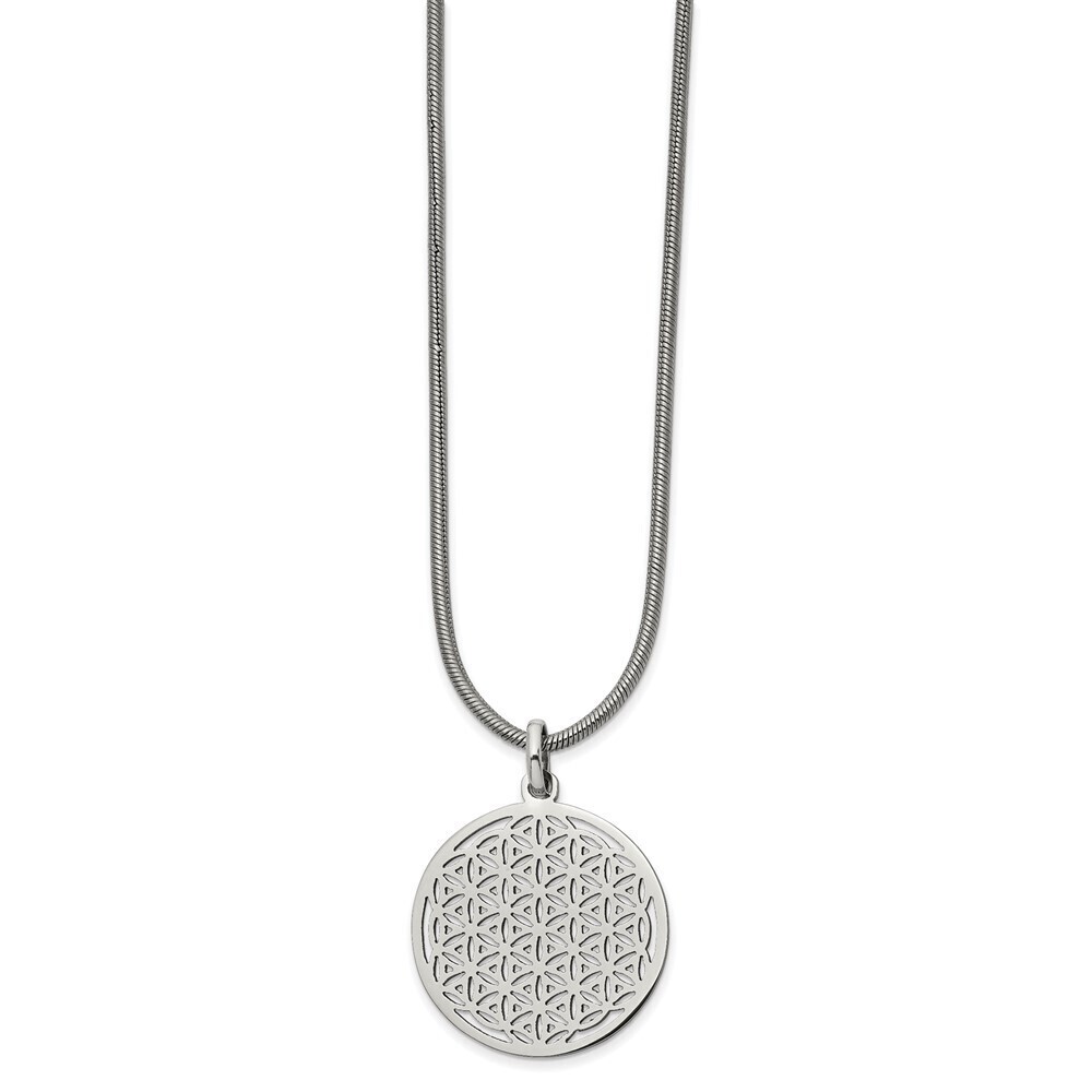 Stainless Steel Polished Flower Cut-out Small Circle 18 Inch Necklace